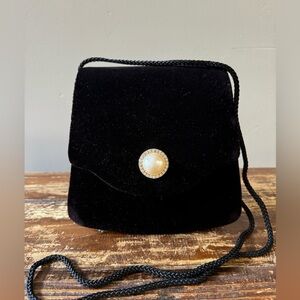 Evening bag -black velvet and satin with pearl and rhinestone accent